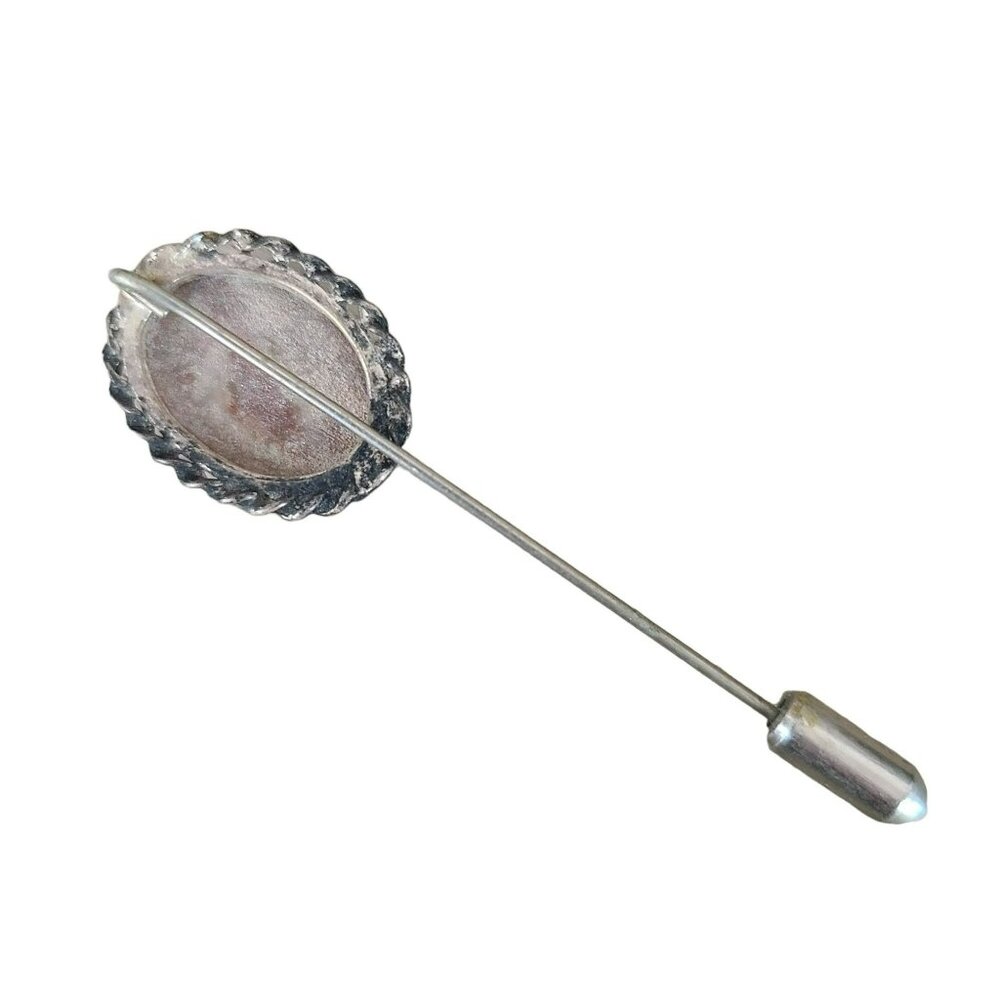 Vintage Natural Stone Cabochon Gemstone Agate Stick Pin Silvertone - Picture 3 of 4